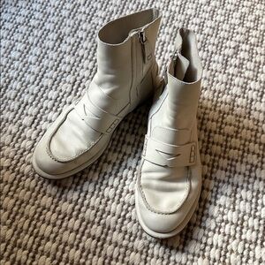White Leather Loewe Loafer Boots